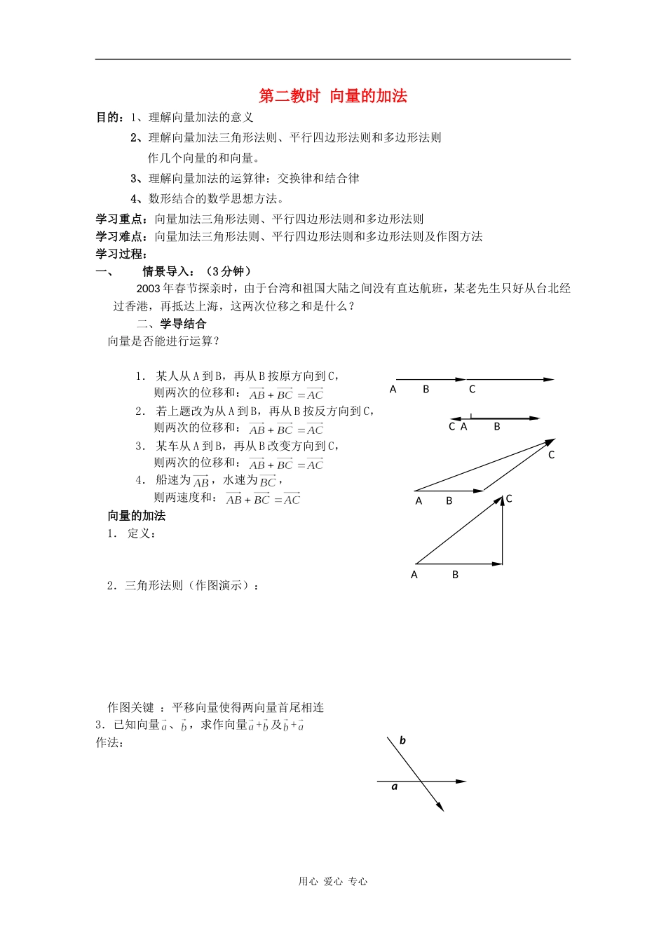 高中数学：2.2 向量的加法 教案（苏教版必修4）_第1页