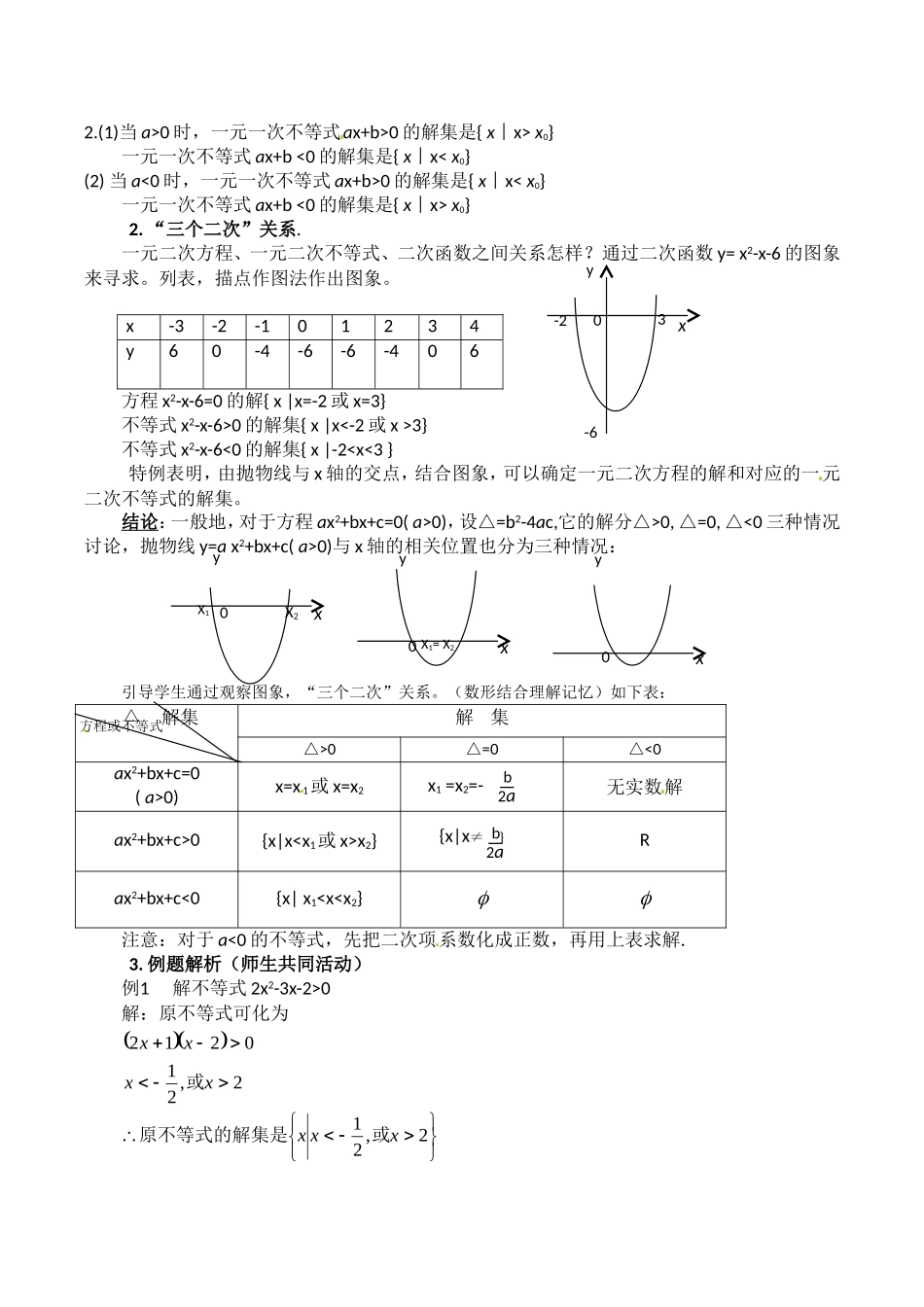 高中数学：10.2《一元二次不等式的解法》相关教案湘教版必修4_第2页