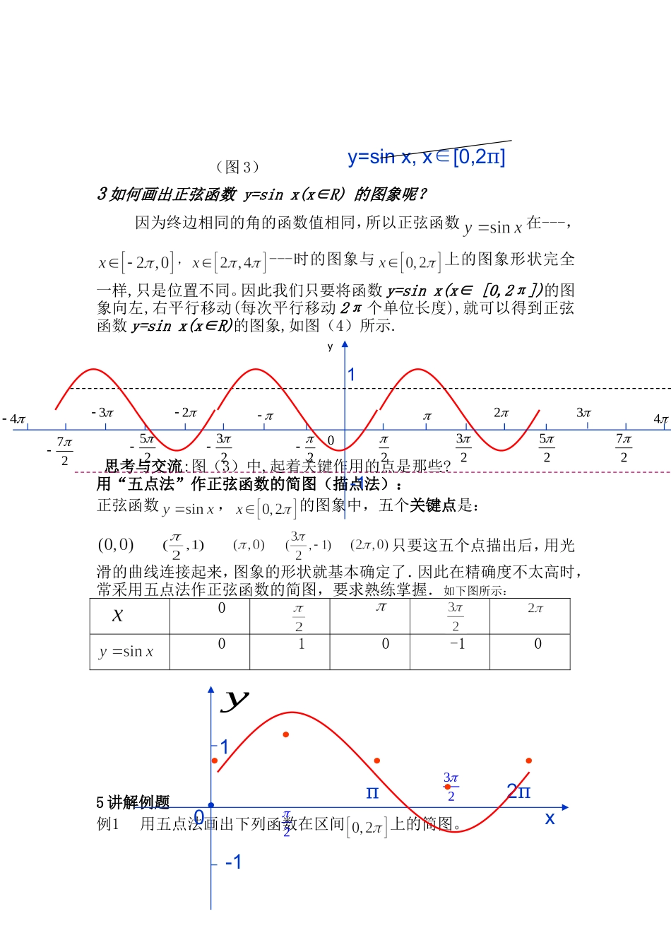 高中数学：1.5《正弦函数的图象》教案（新人教版必修4）_第3页