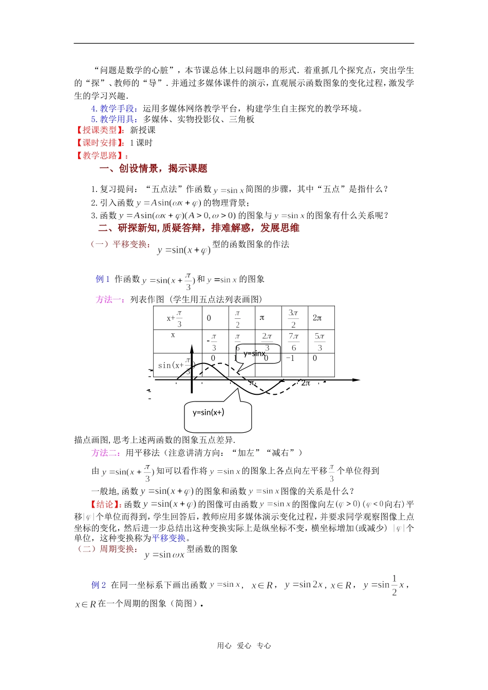高中数学：1.3.3《函数y=Asin（ωx+φ）的图象（一）》教案（苏教版必修4）A_第2页