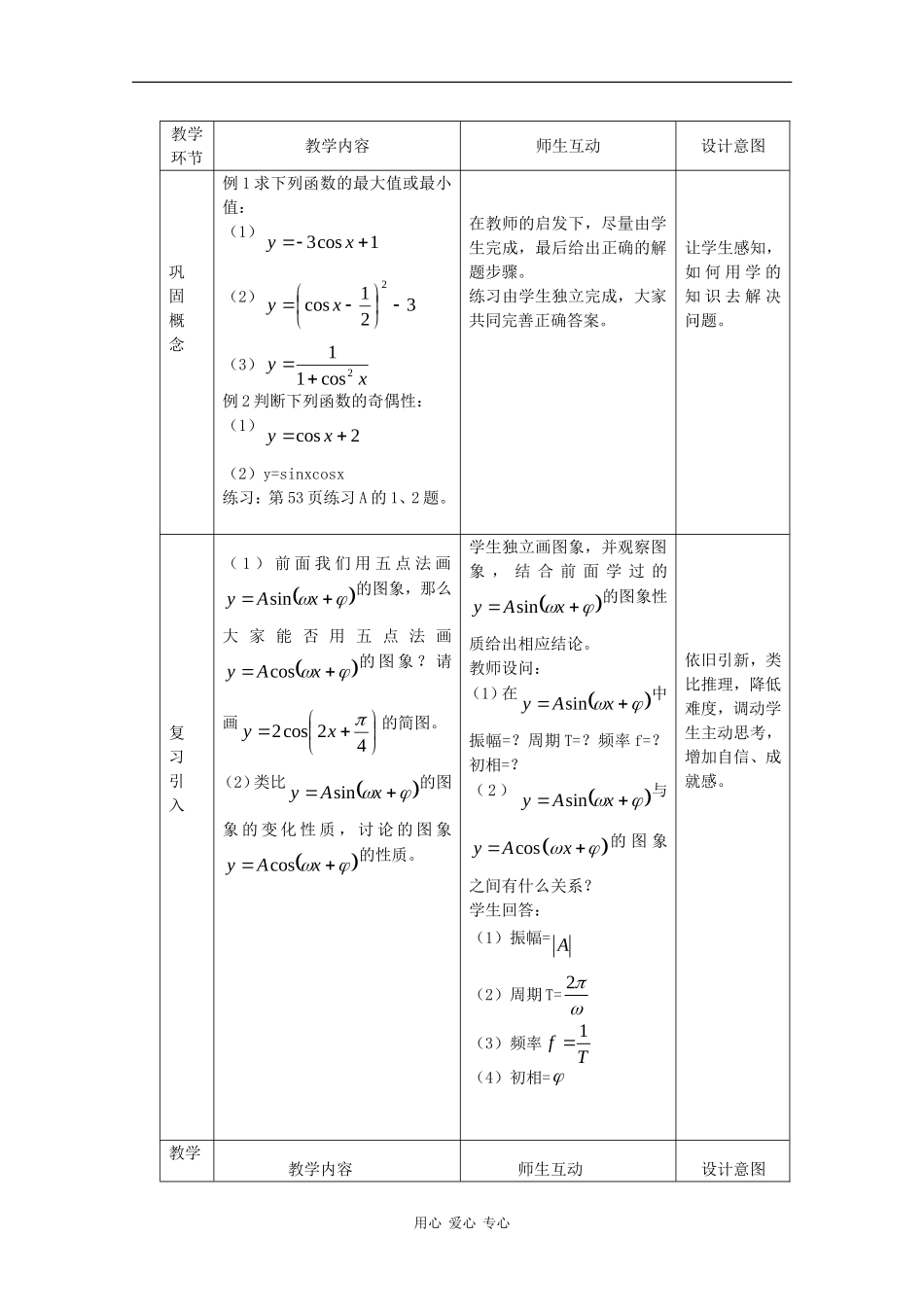 高中数学：1.3.2 余弦函数、正切函数的图象与性质 1 教案 新人教B版必修4_第3页