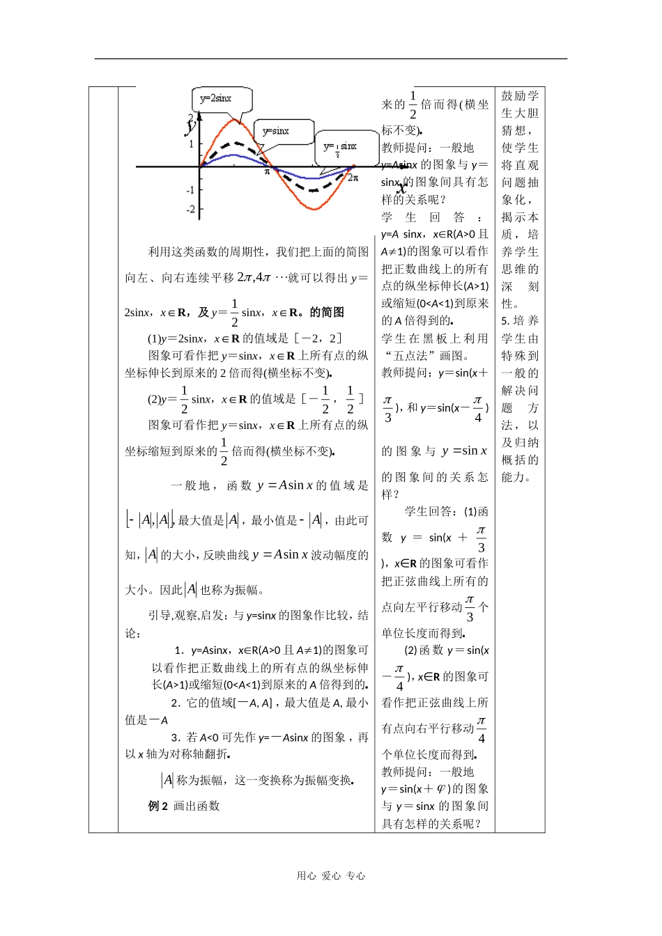 高中数学：1.3.1 正弦函数的图像与性质 教案3 新人教B版必修4_第3页
