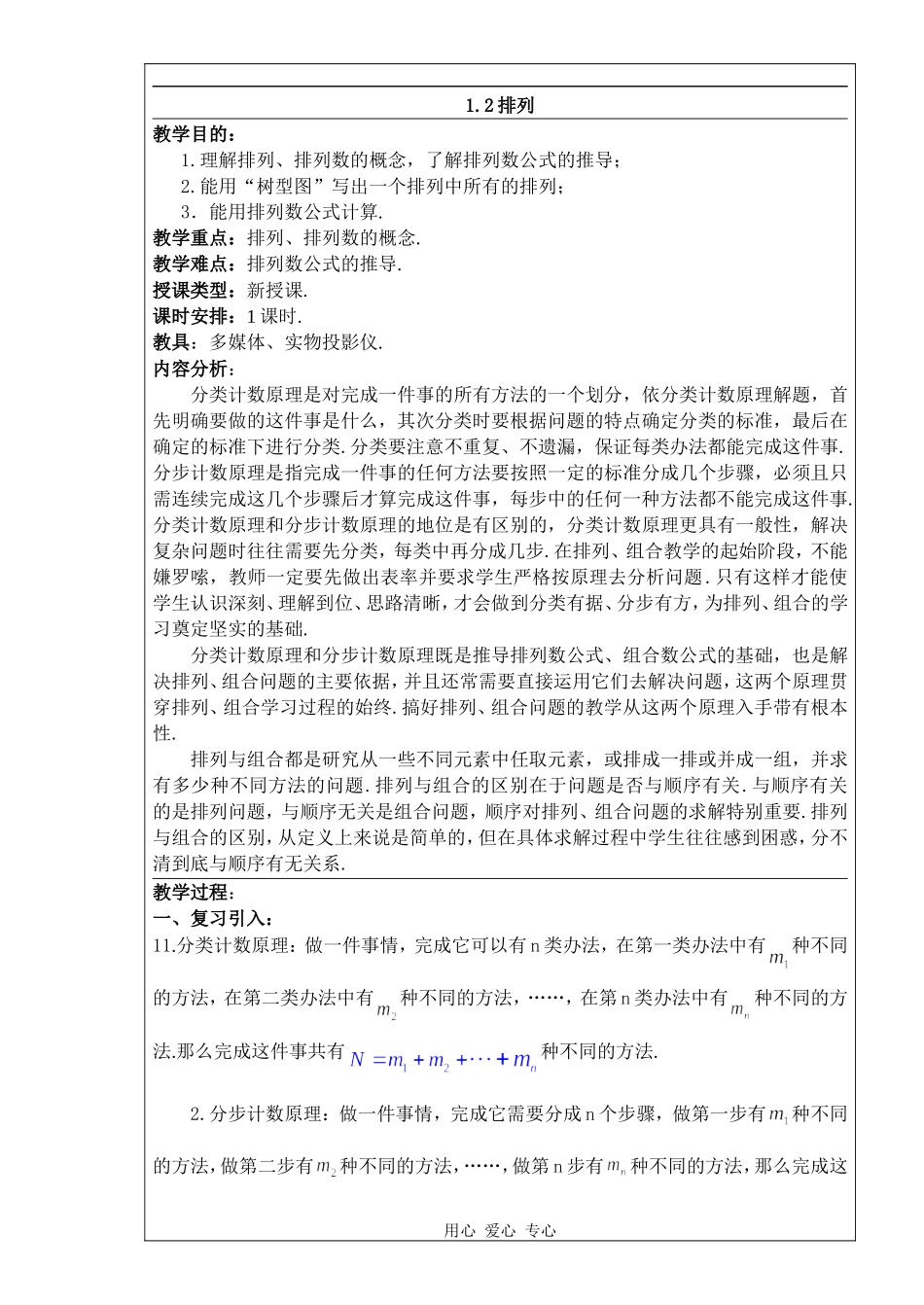高中数学：1.2《排列》教案（苏教版选修2-3）_第1页