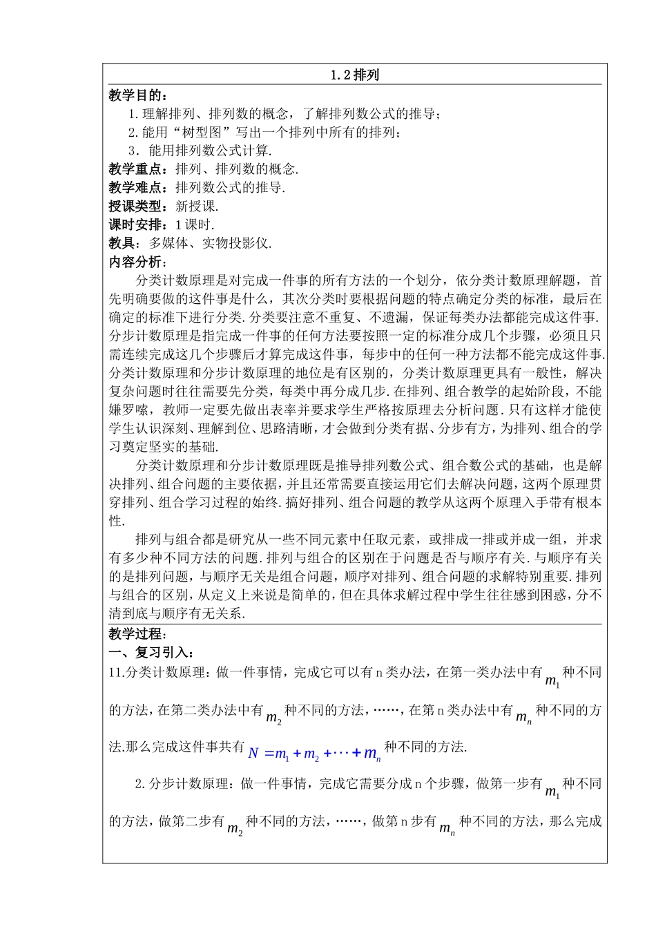 高中数学：1.2《排列》教案苏教版选修2-3_第1页