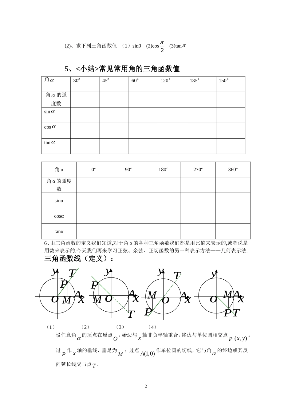 高中数学：1.2.1任意角的三角函数_第二课时_教案新课标人教A版必修4_第2页