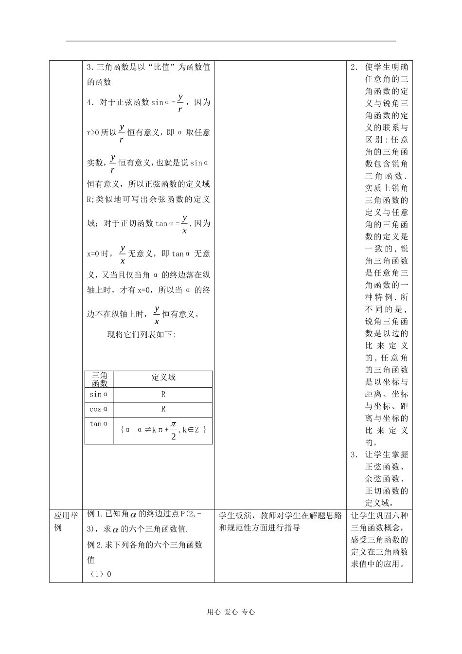 高中数学：1.2.1 第一课时 三角函数的定义 一 教案 新人教B版必修4_第3页