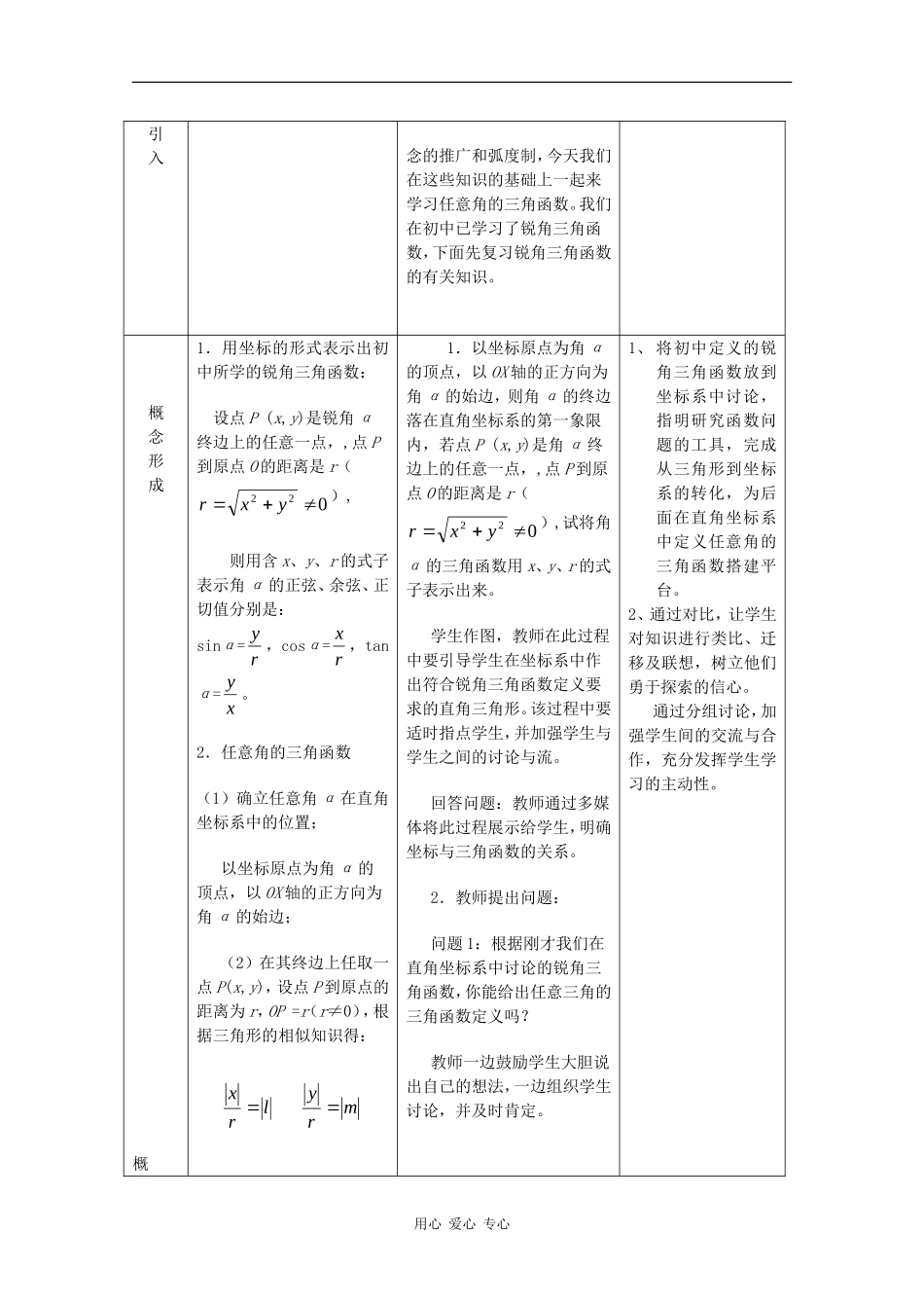 高中数学：1.2.1 三角函数的定义 1 教案 新人教B版必修4_第2页
