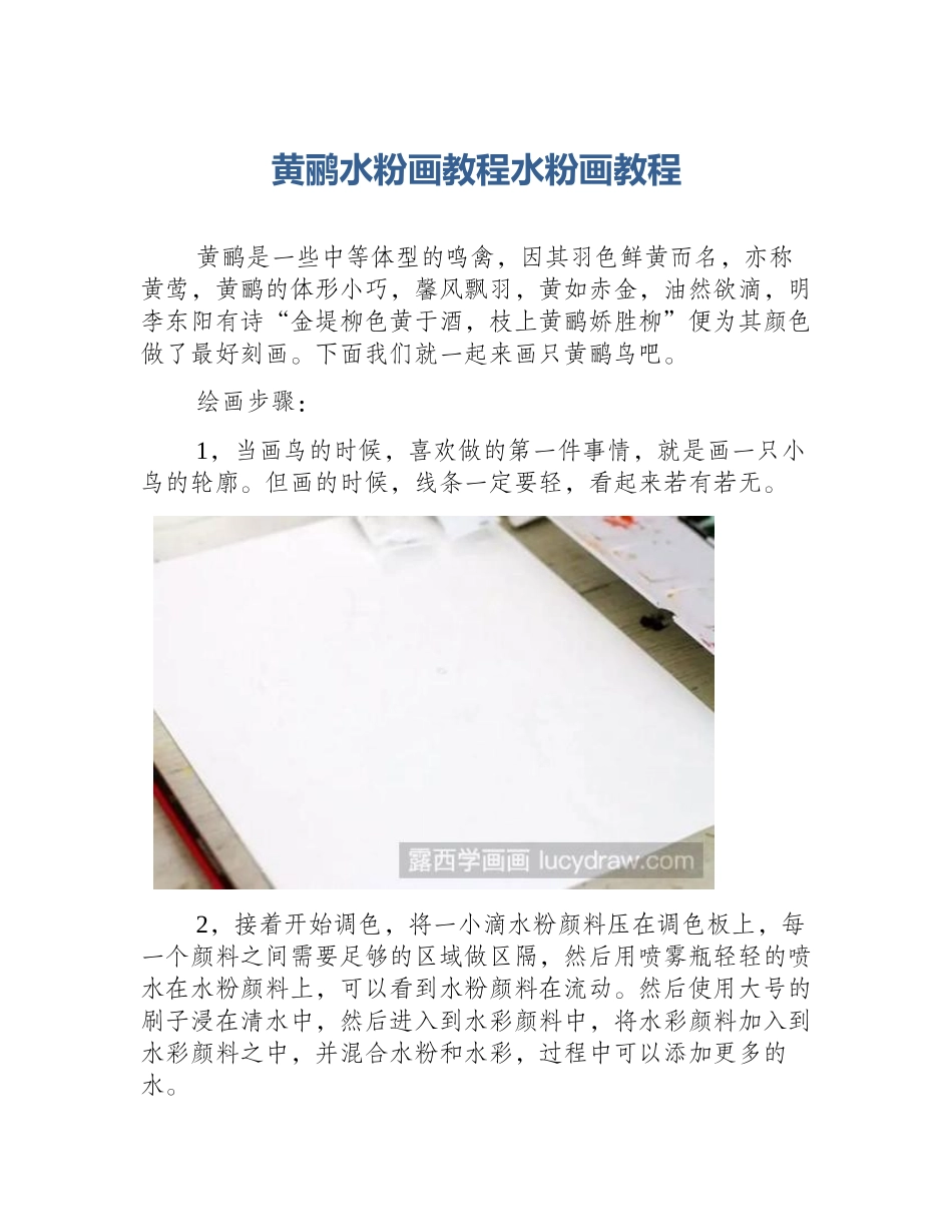 黄鹂水粉画教程水粉画教程_第1页