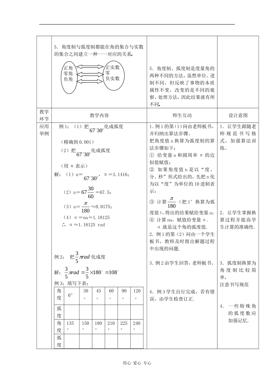 高中数学：1.1.2 弧度制和弧度制与角度制的换算 教案1 新人教B版必修4_第3页