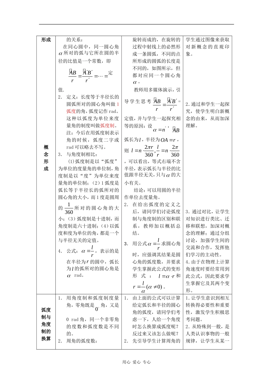 高中数学：1.1.2 弧度制和弧度制与角度制的换算 教案 新人教B版必修4_第2页