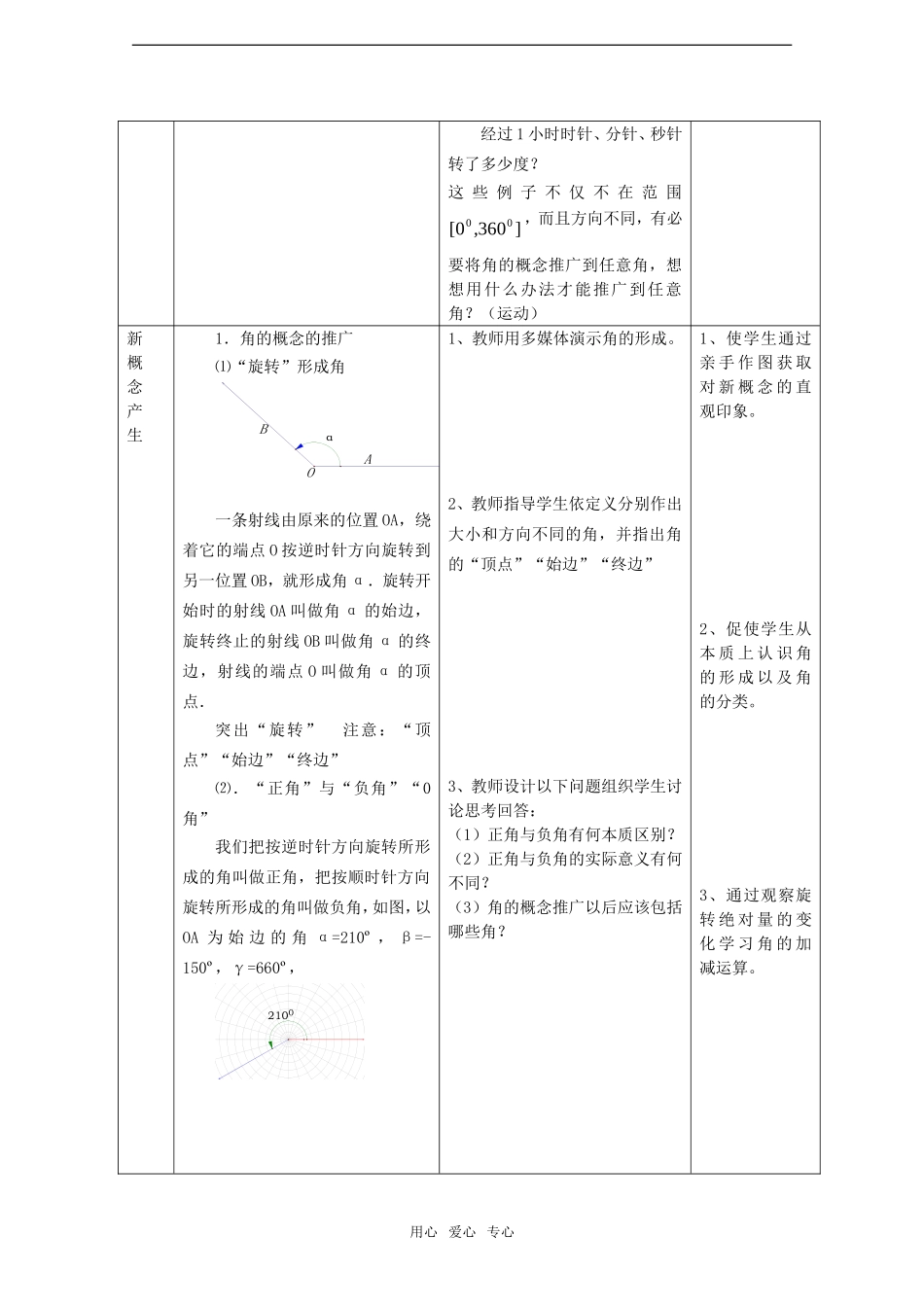 高中数学：1.1.1《角的概念的推广》教案新人教B版必修4_第2页