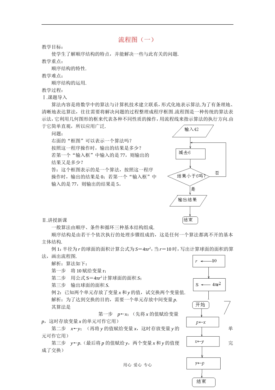 高中数学： 流程图（一） 教案 苏教版必修3_第1页