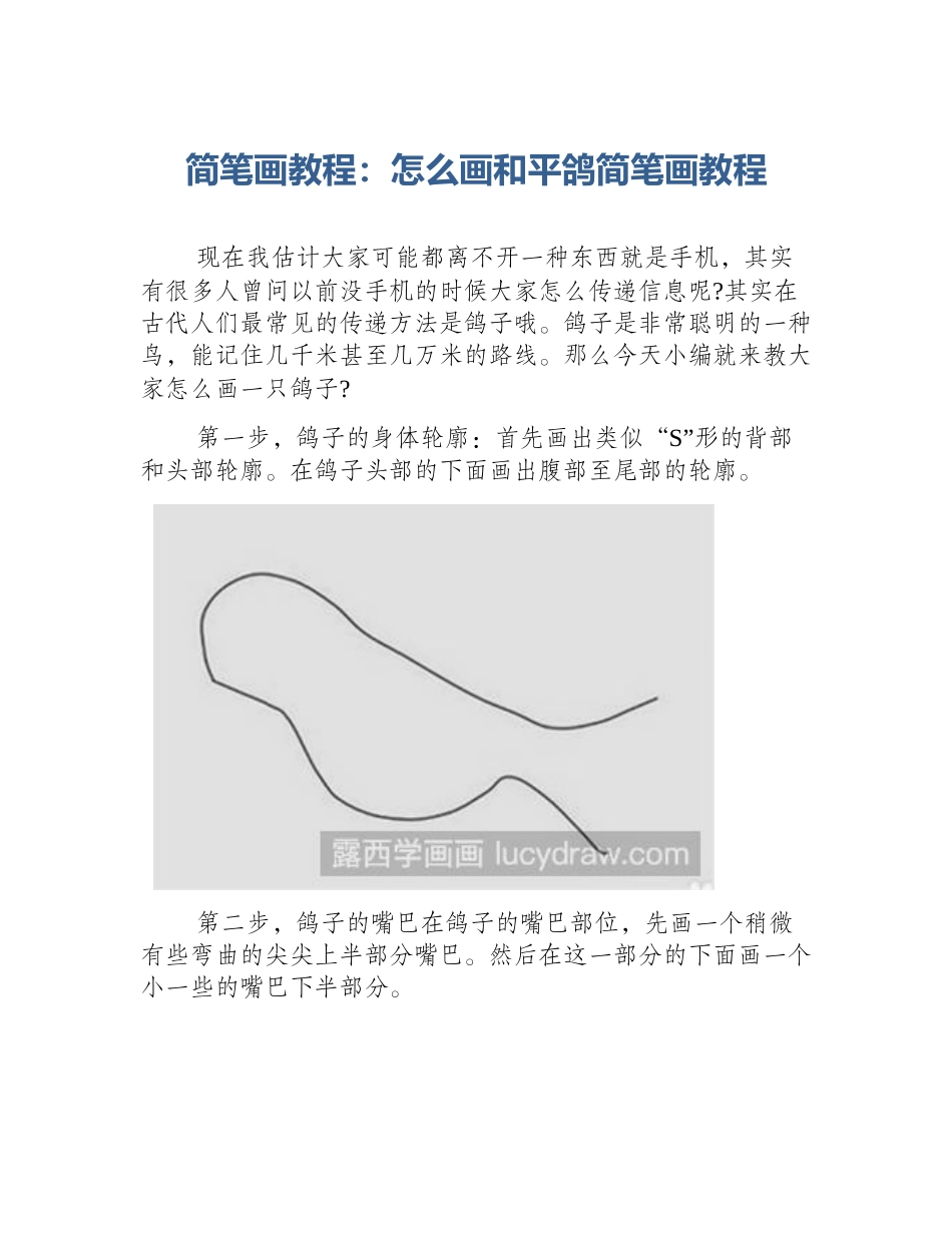 简笔画教程：怎么画和平鸽简笔画教程_第1页