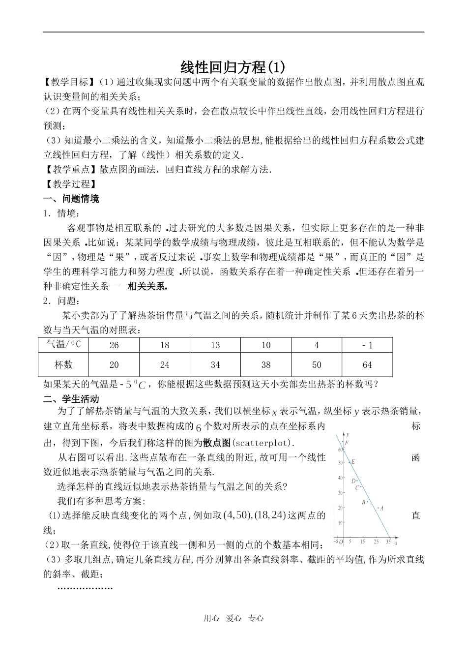 高中数学线性回归方程(1)苏教版必修3_第1页