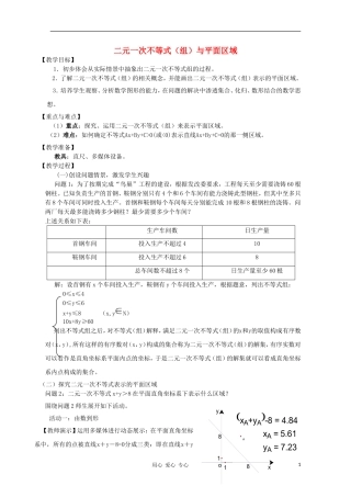 高中数学第四届全国高中青年数学教师优秀课观摩大赛《二元一次不等式（组）与平面区域》教案
