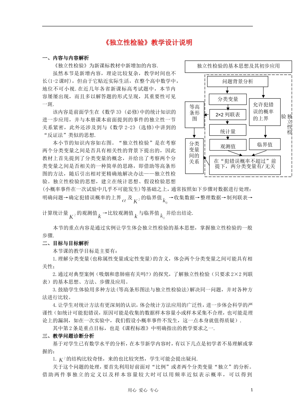 高中数学第五届全国高中青年教师优秀课观摩与评比《独立性检验》教案说明_第1页