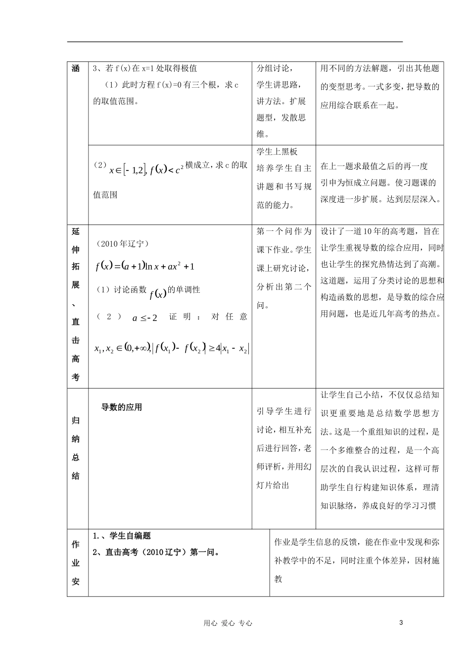 高中数学第五届全国高中数学青年教师观摩与评比活动《导数的综合应用》教学设计_第3页