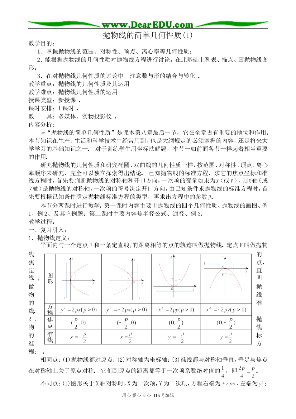 高中数学第二册(上)抛物线的简单几何性质(1)_第1页