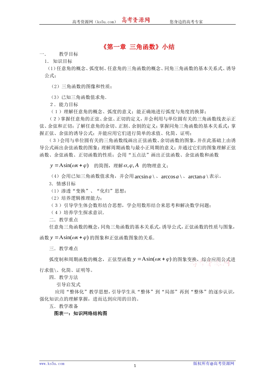 高中数学第一章《三角函数》教案人教版必修四_第1页