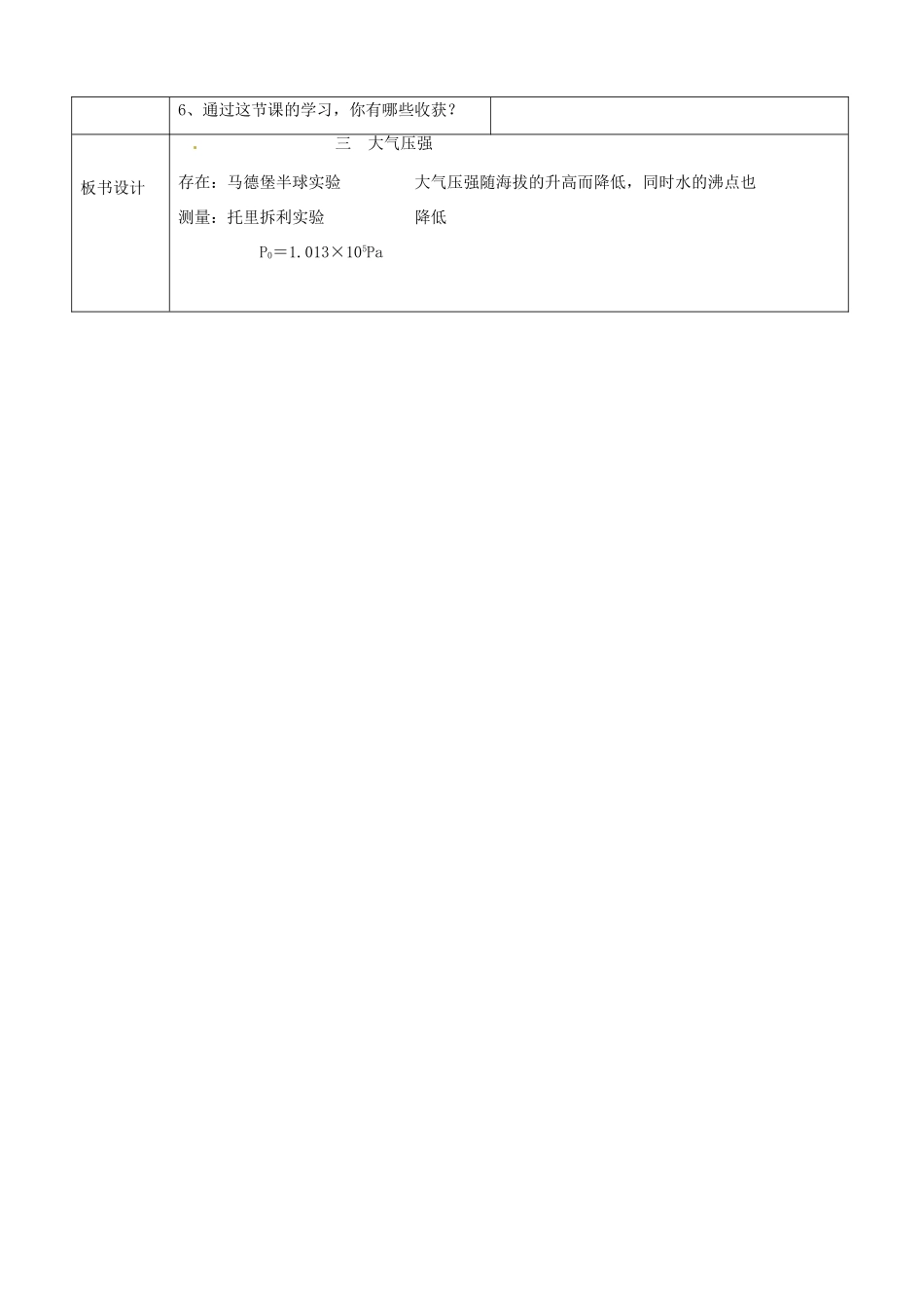 黑龙江省兴凯湖中学八年级物理下册 大气压强教学设计 新人教版_第2页
