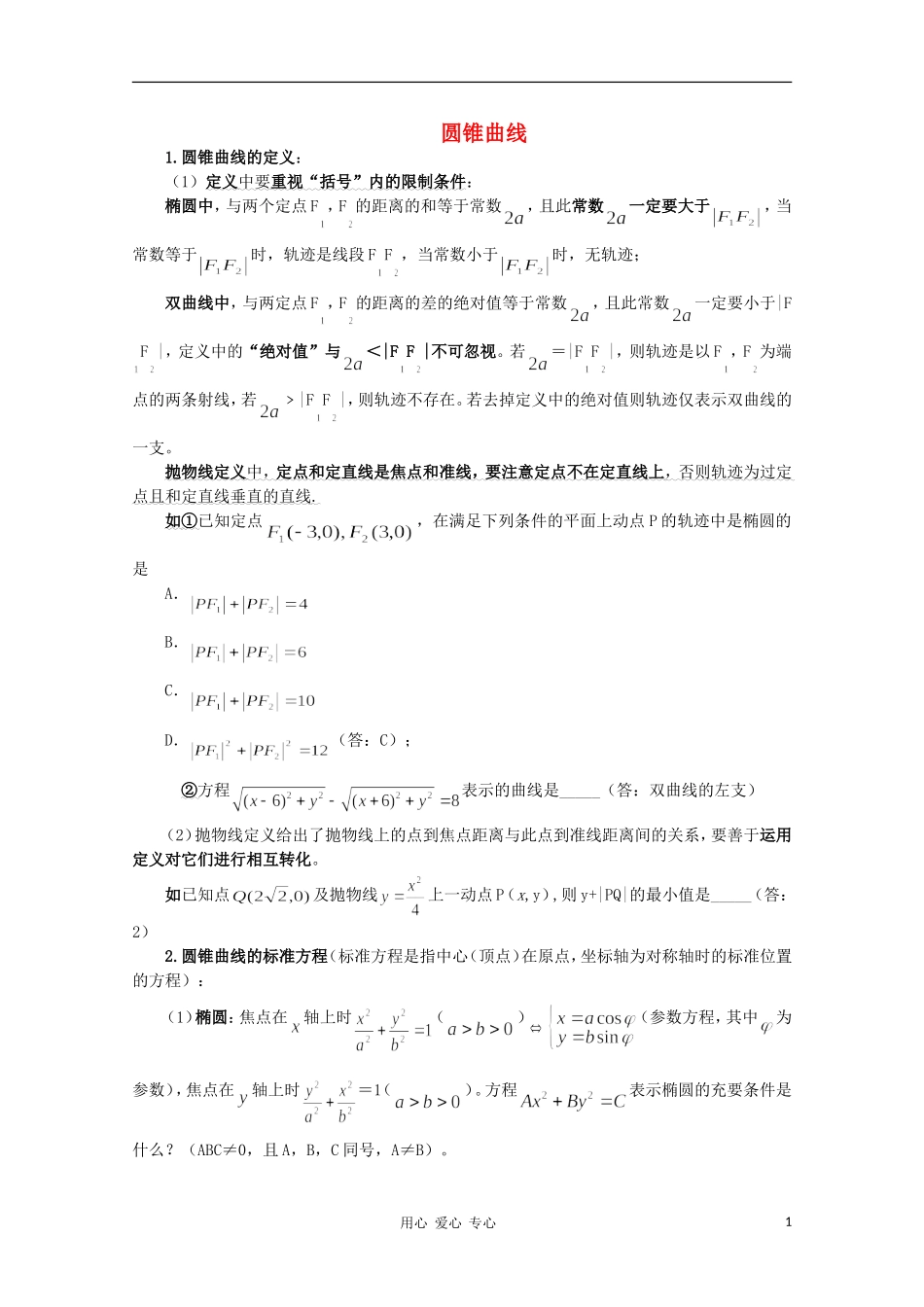 高中数学知识精要 16.解析几何-圆锥曲线教案 新人教A版_第1页
