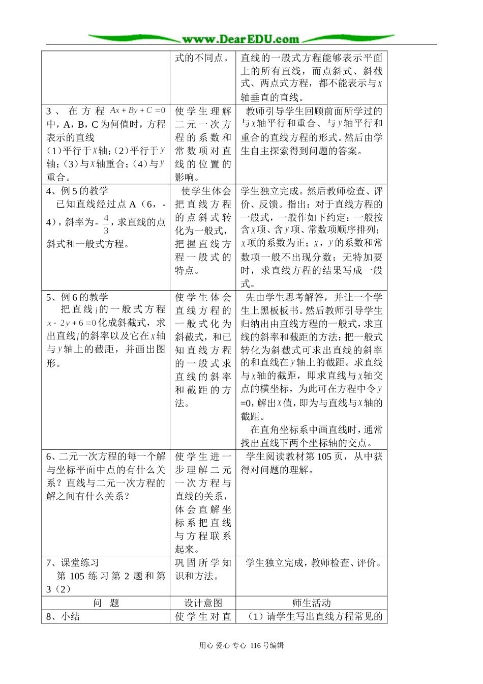 高中数学直线的一般式方程教案2 新课标 人教版 必修2(A)_第2页