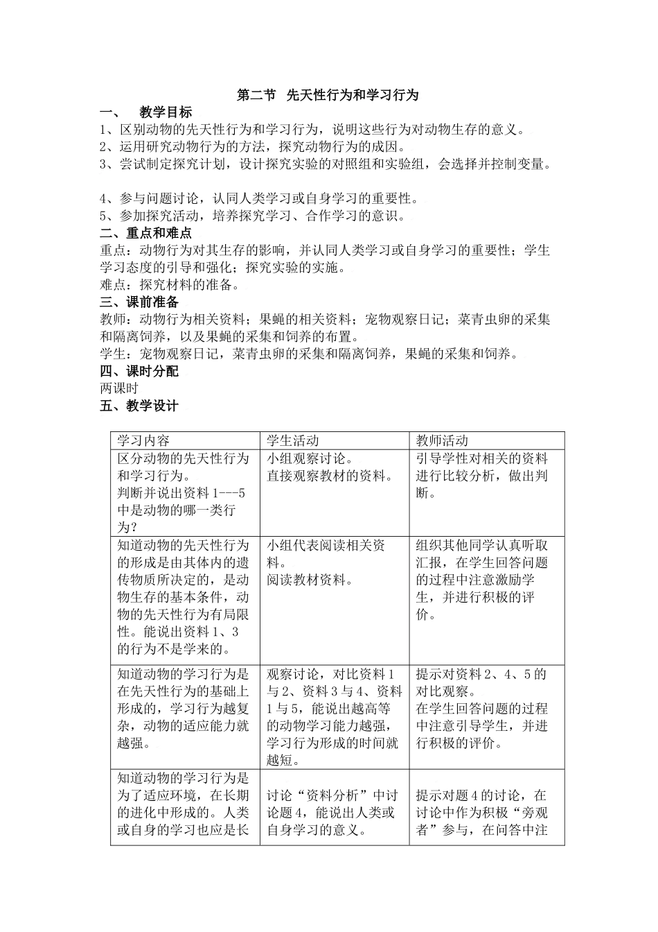 第二节先天性行为和学习行为_第1页