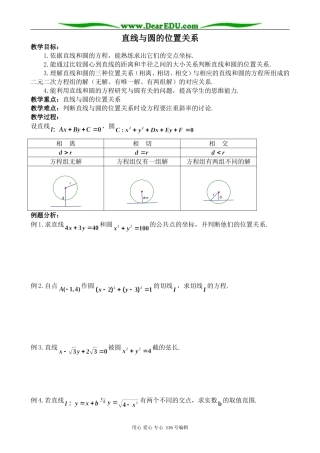 高中数学直线与圆的位置关系教案