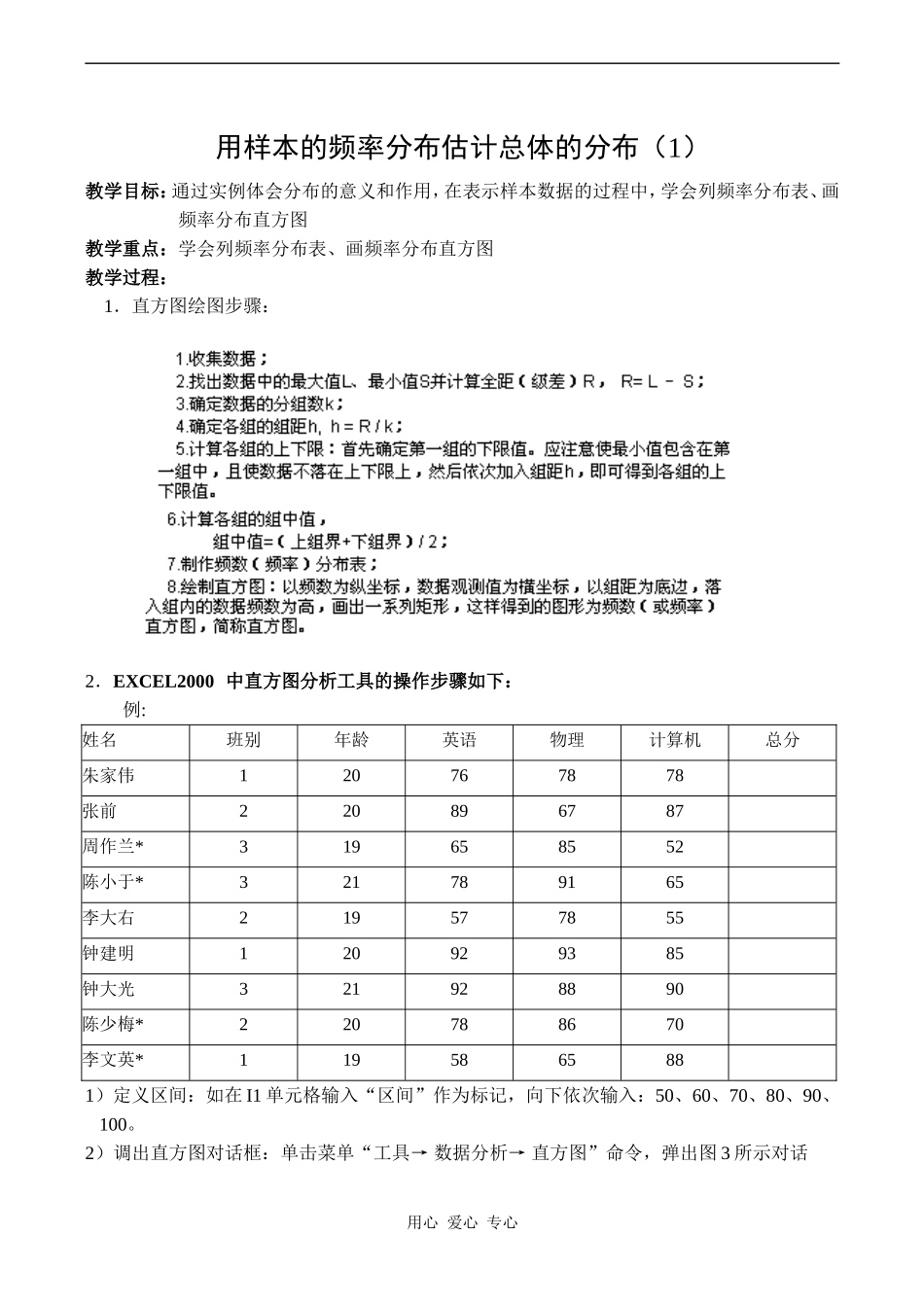 高中数学用样本的频率分布估计总体的分布（1）人教版必修3B_第1页