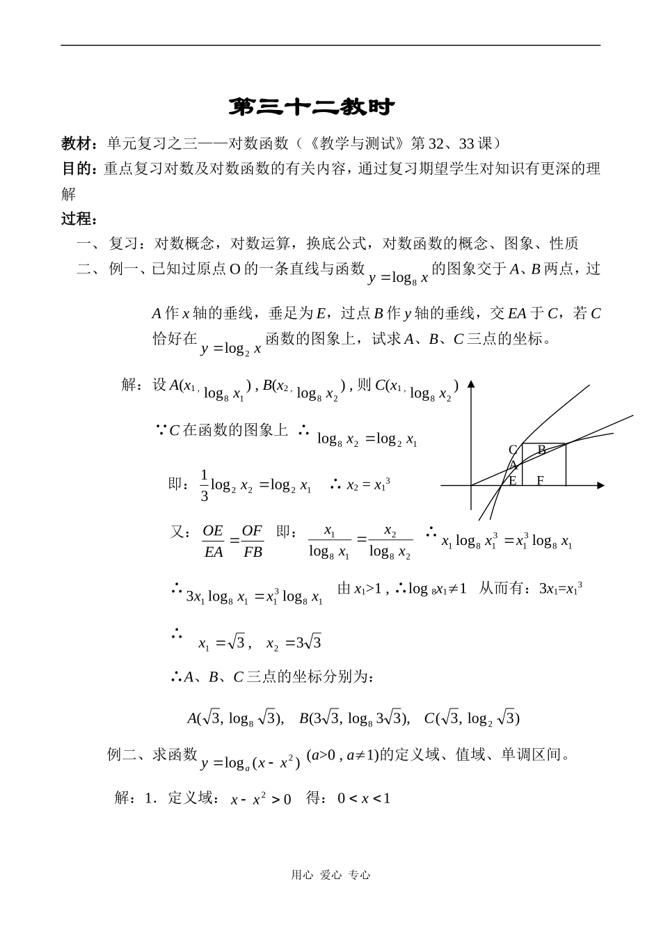 高中数学教学 单元复习之三——对数函数（《教学与测试》第32、33课）教案人教版必修1A_第1页