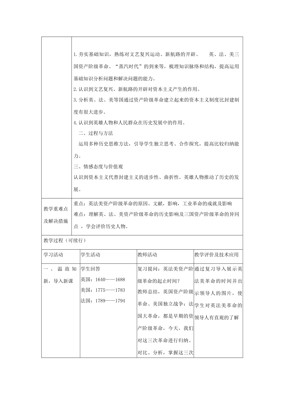 福建省龙岩小池中学2015届中考历史一轮复习 九上 第四单元 步入近代教案 新人教版_第2页