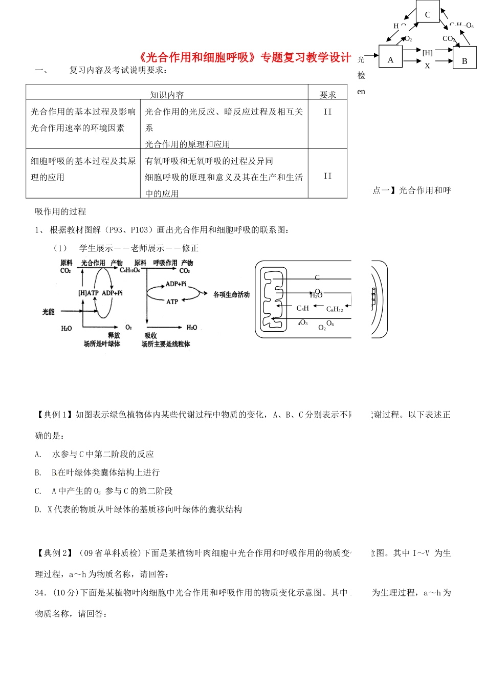 福建省晋江市首峰中学七年级生物 《光合作用和呼吸作用》专题复习教案_第1页