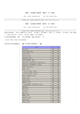 2010河南一分一段表,及吉大最低录取分数