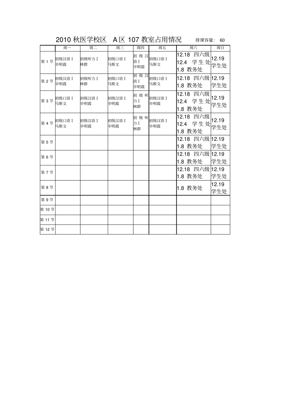 2010秋医学校区A区105教室占用情况排课容量60_第3页
