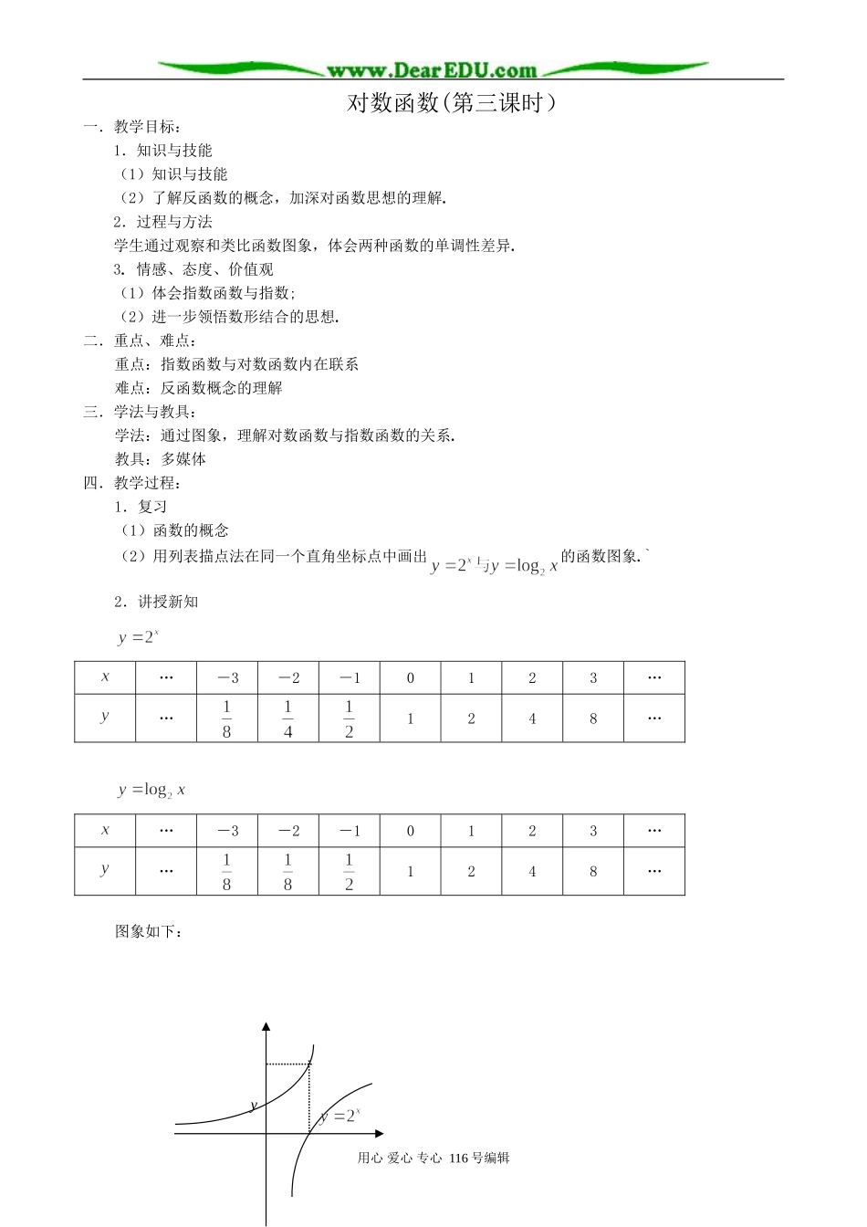 高中数学对数函数教案(第三课时)新课标 人教版 必修1(A)_第1页