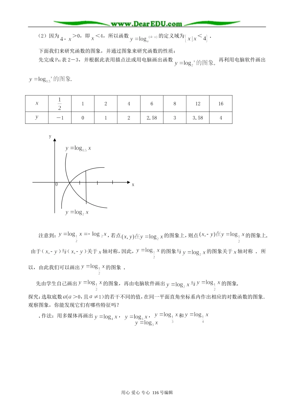 高中数学对数函数及其性质教案(第一、二课时)新课标 人教版 必修1(A)_第2页