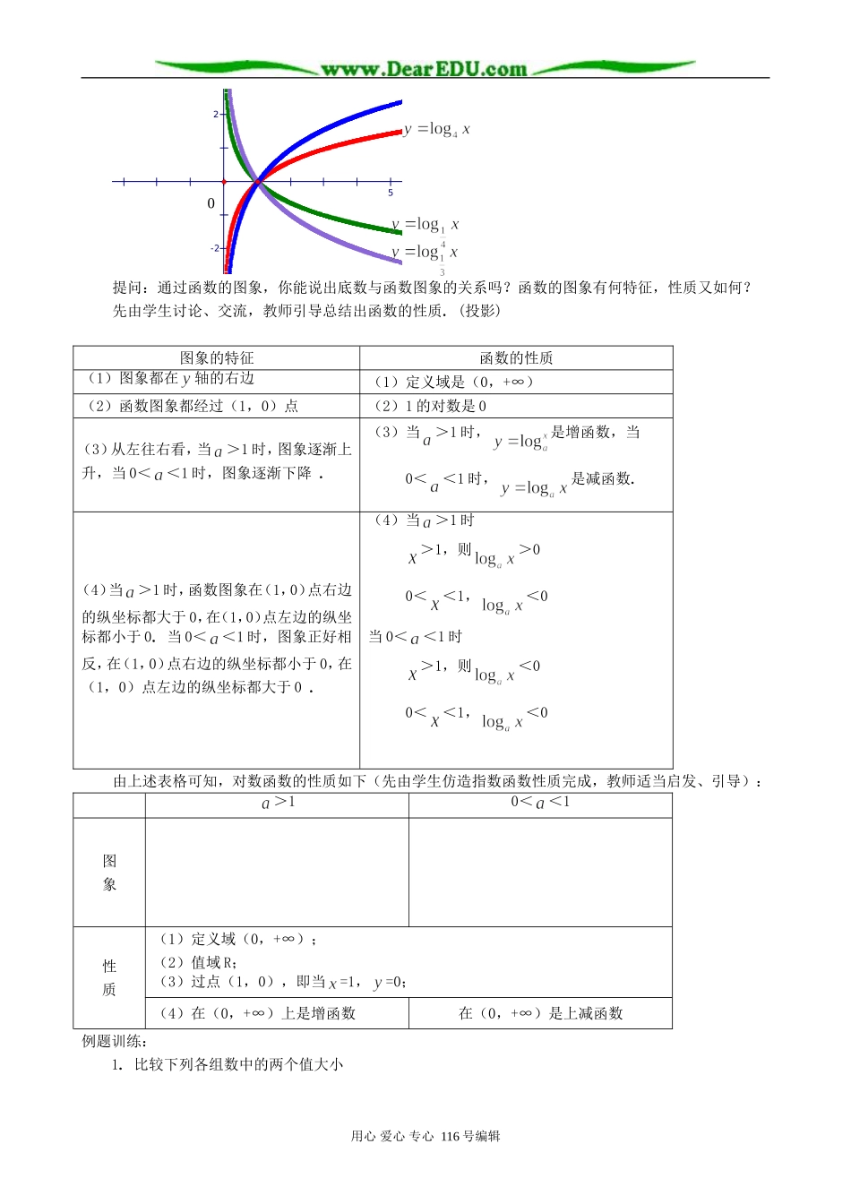 高中数学对数函数及其性质教案(第一、二课时)新课标 人教版 必修1(A)_第3页
