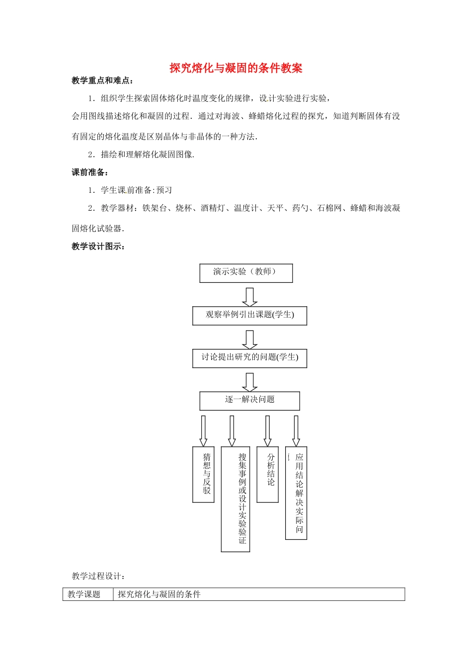 甘肃省张掖市第六中学八年级物理上册 探究熔化与凝固的条件教案 新人教版_第1页