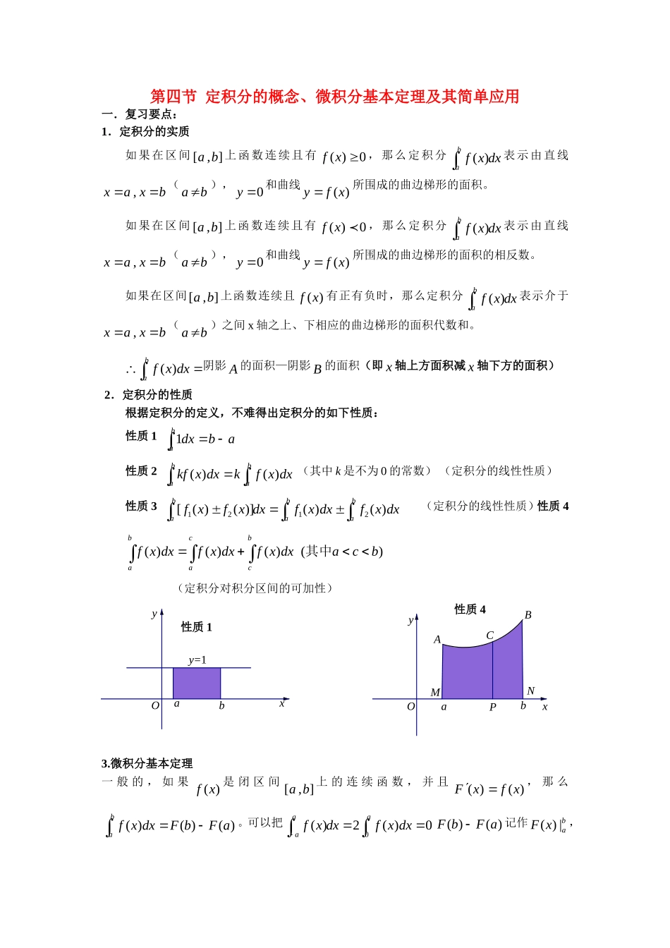 高中数学定积分的概念、微积分基本定理及其简单应用教案新课标人教A版选修2_第1页