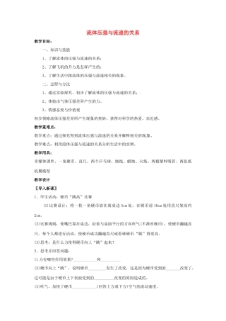 海南省万宁市思源实验学校八年级物理下册 第九章 压强-流体压强与流速的关系教案 新人教版