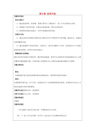 河南省郑州市2013-2014学年八年级历史下册 第9课 改革开放教案2 新人教版