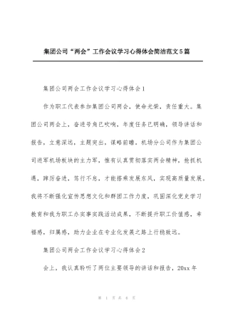 集团公司“两会”工作会议学习心得体会简洁范文5篇