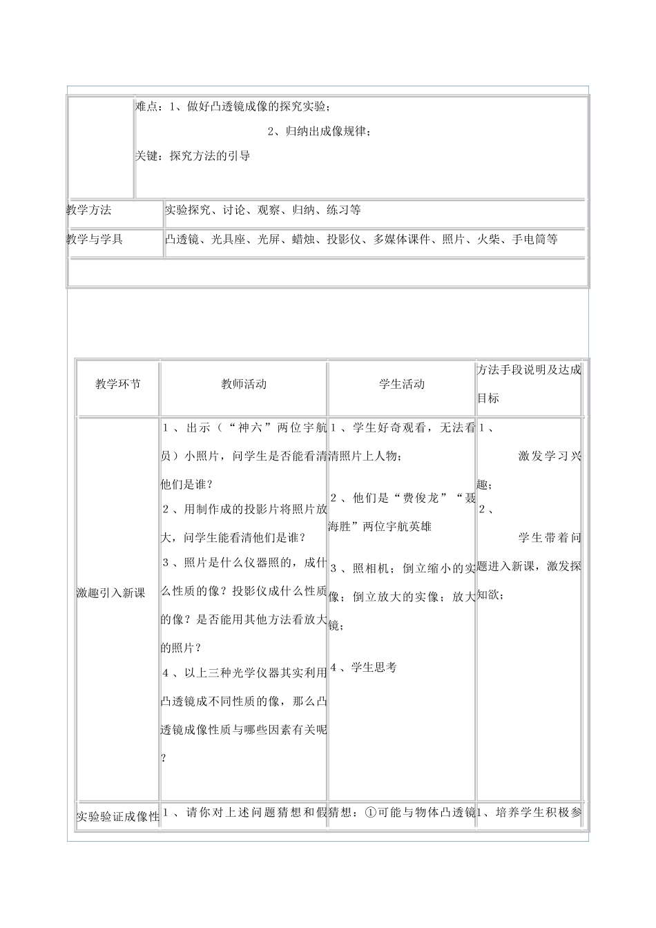 河南省洛阳市八年级物理上册 3.3《探究凸透镜成像的规律》教案1 人教新课标版_第2页