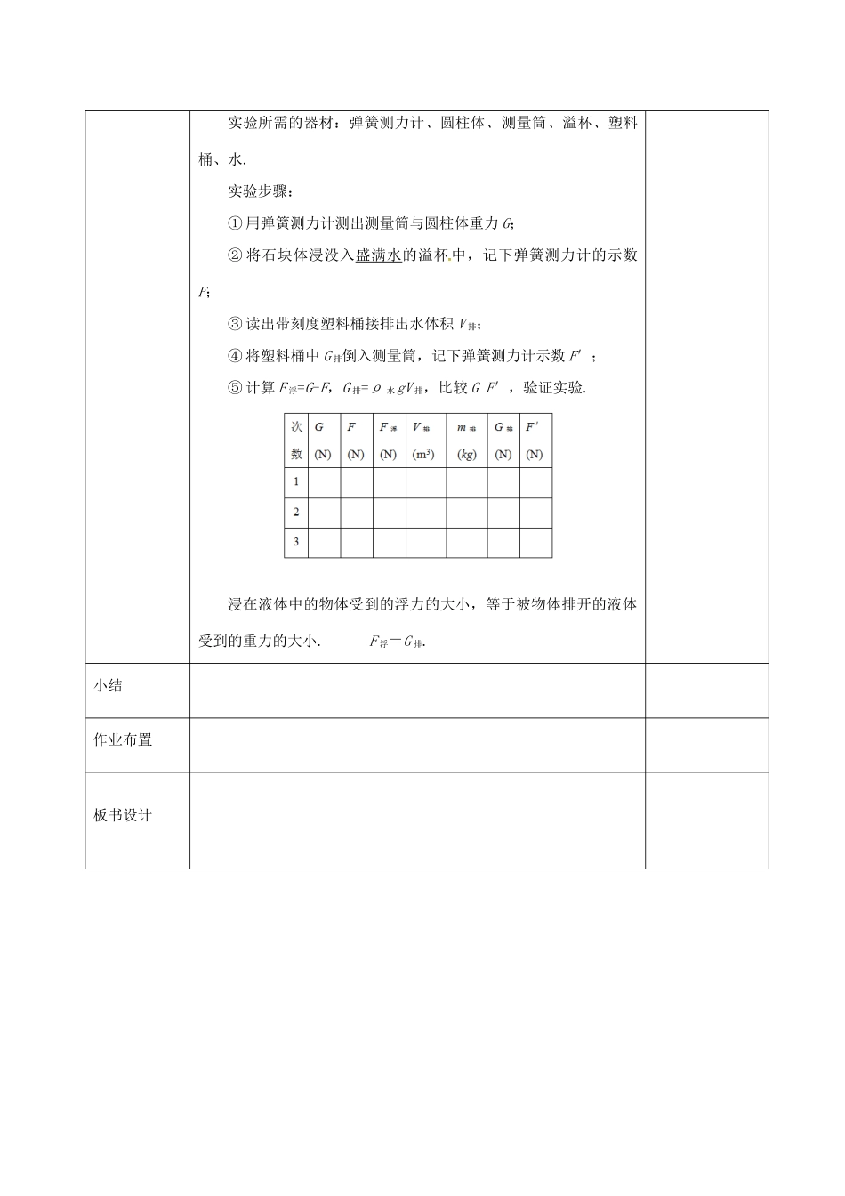 河北省邯郸市肥乡区八年级物理下册 10.3科学探究：浮力的大小教案 （新版）教科版-（新版）教科版初中八年级下册物理教案_第3页