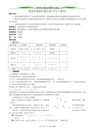 高中数学两条直线的位置关系(平行与垂直)教案 新课标 人教版 必修2(B)