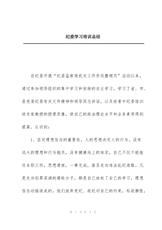 纪委学习培训总结
