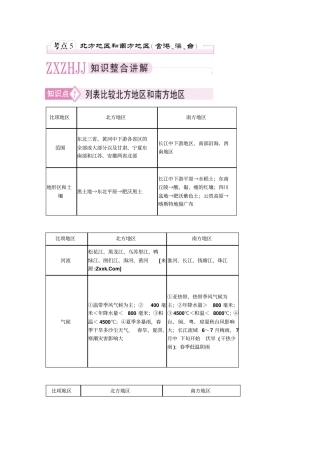 2011届高考地理考点复习方案：北方地区和南方地区含港澳台
