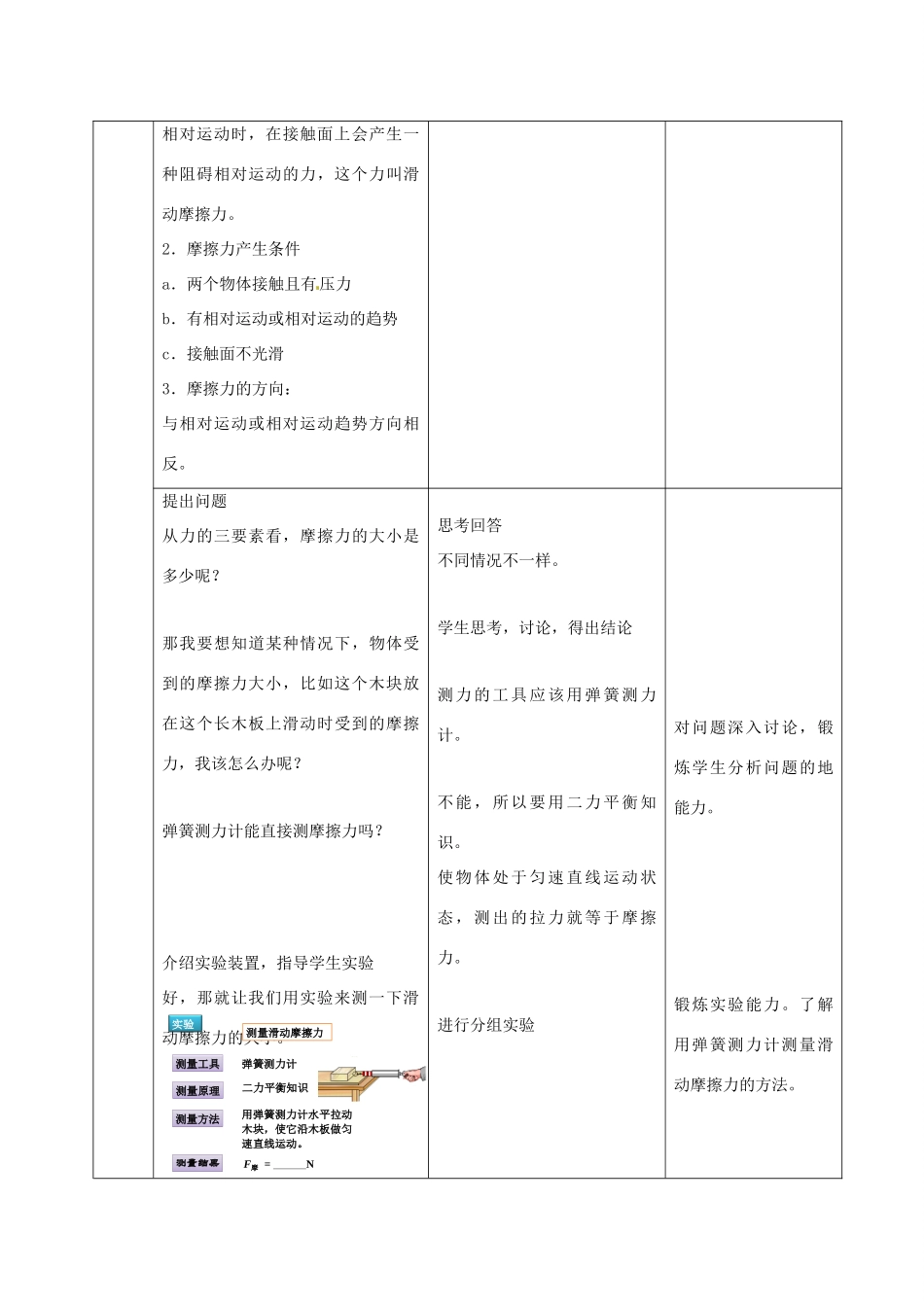 河北省武安市第七中学八年级物理下册《8.3 摩擦力》教学设计 （新版）新人教版_第3页