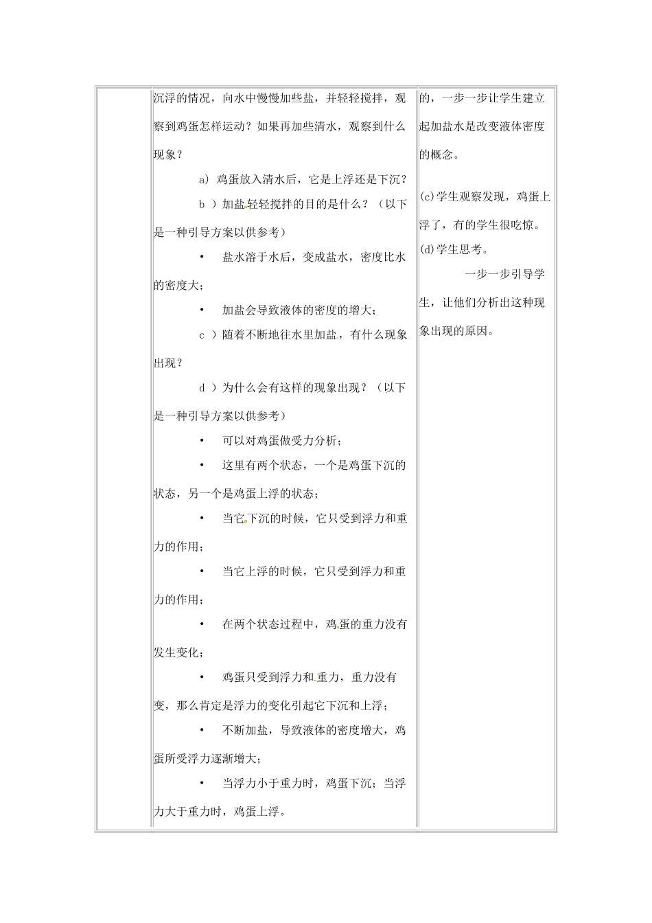 河北省承德县三沟初级中学八年级物理下册 三、沉与浮教案 教科版_第2页