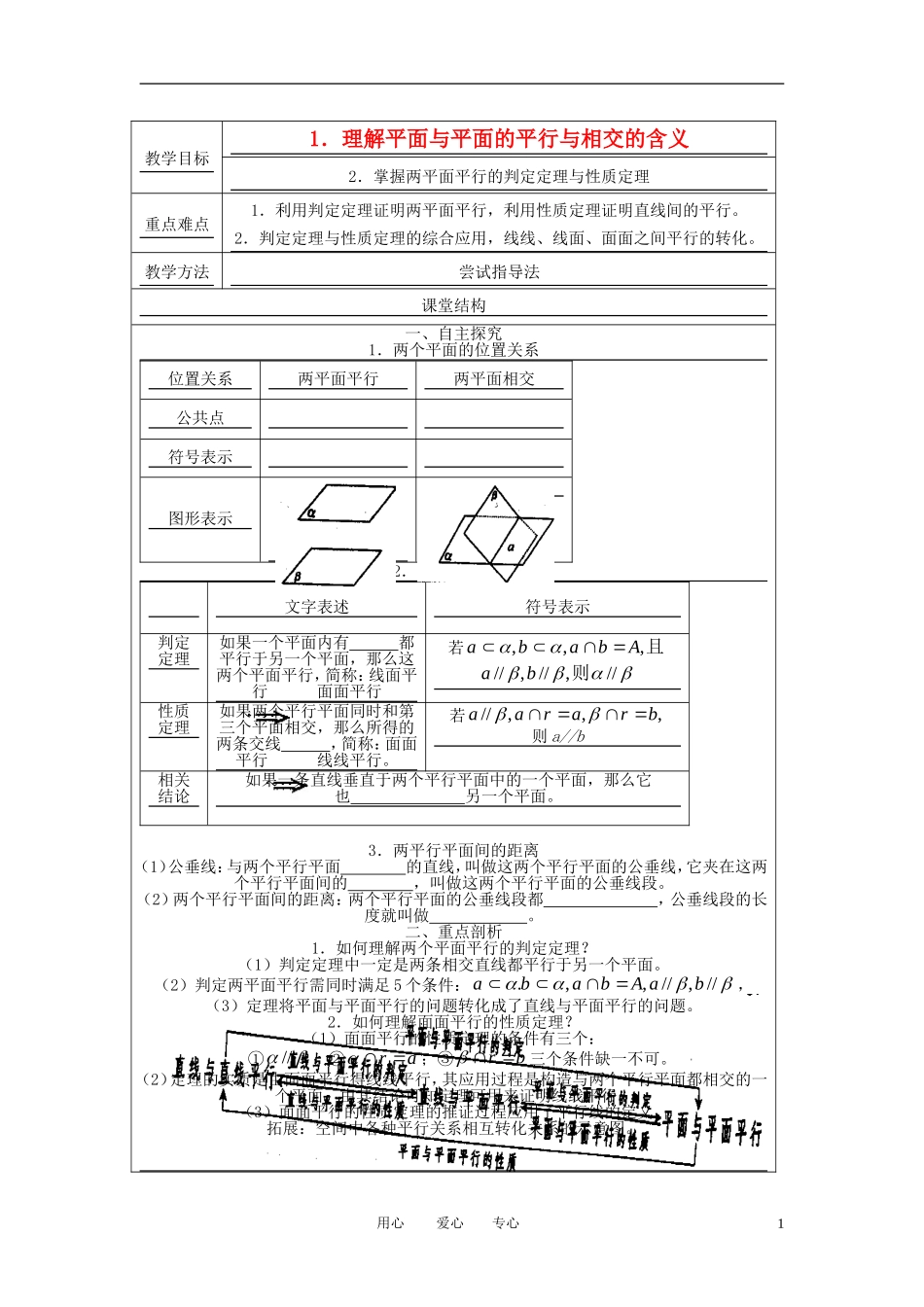 高中数学《点、线、面之间的位置关系-两平面平行》教案10 苏教版必修2_第1页